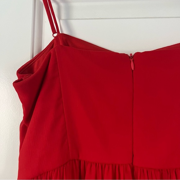 Red spaghetti strap dress with crinkle chiffon overlay - Picture 3 of 5